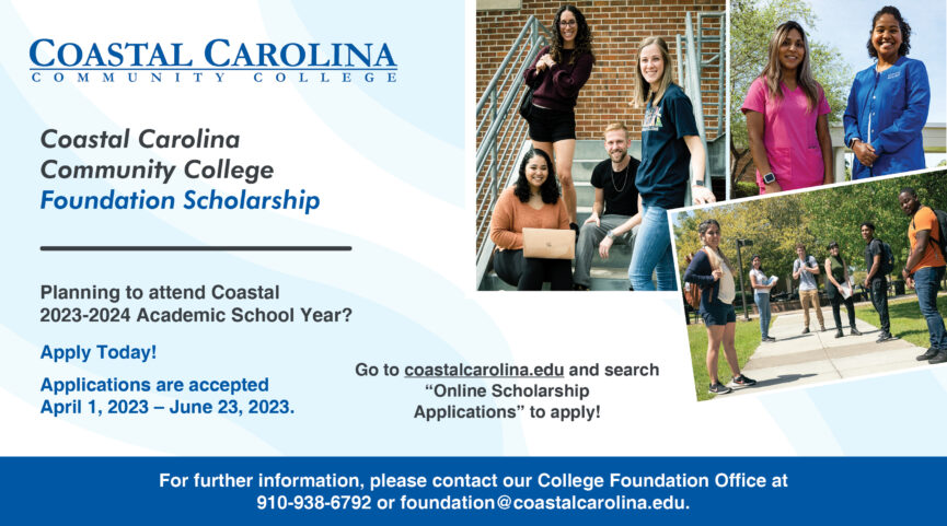 Coastal Carolina Community College Foundation Scholarship 2023-2024. Applications are accepted April 1, 2023-June 23, 2023